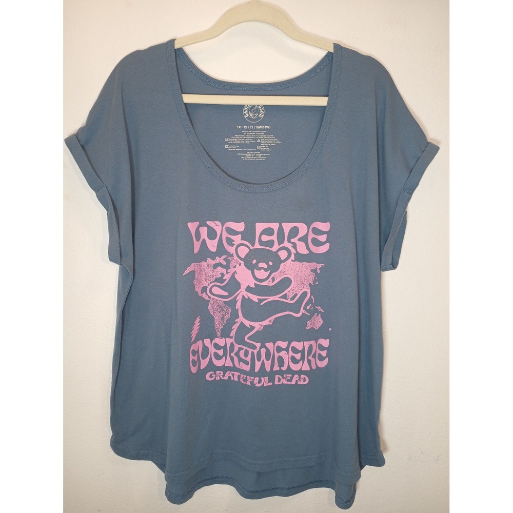 Grateful Dead We Are Everywhere Dancing Bear Graphic Tee Blue Pink 1X Casual